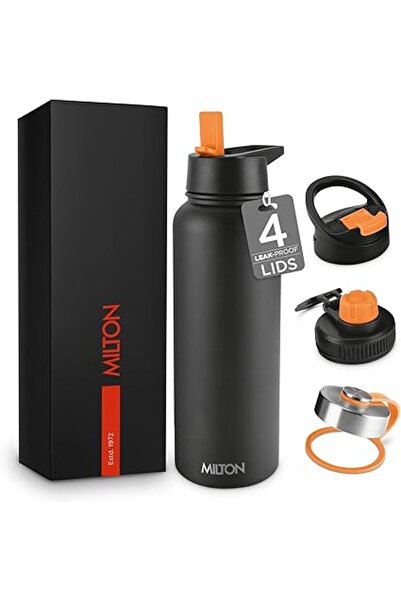 Generic MILTON 1180ml Vacuum Insulated Water Bottle with 4 Lids, Keeps Drinks 12 Hrs Hot & 24 Hrs Cold, 18/8