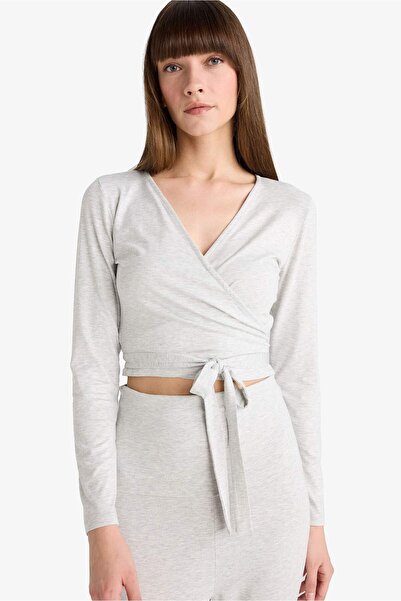 DeFacto Kuşaklı Uzun Kollu Tişört-Fall in Love Loungewear F8572AX25WN