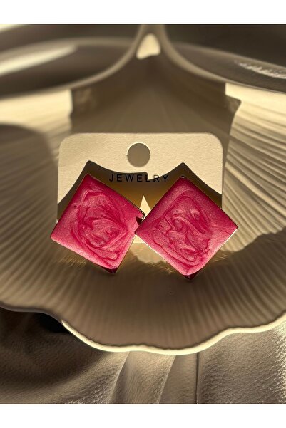 lesuvera أقراط ملونة بنمط رخامي مربع هندسي كبير باللون الذهبي الفوشيا