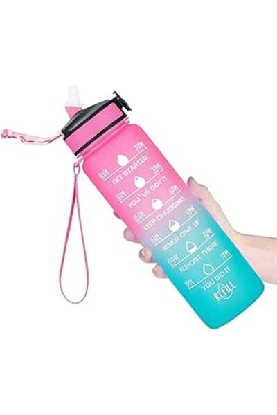 Generic SKY-TOUCH 1L Sports Water Bottle : Motivational Water Bottle with Time Marker and Straw Leakproof Bo