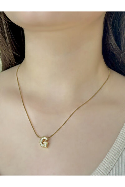 GİS JEWELRY Steel Gold Stone'G' Letter Necklace