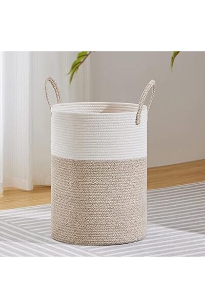 Generic VIPOSCO Large Laundry Hamper, Tall Woven Rope Storage Basket for Blanket, Toys, Dirty Clothes in Liv