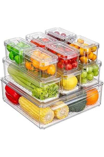 Generic حاويات تخزين شفافة للثلاجة، صناديق تنظيم طعام قابلة للتكديس مع أغطية،...