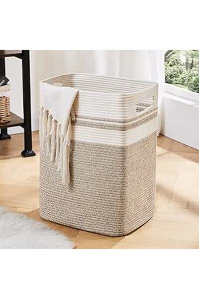 Generic OIAHOMY Laundry Hamper - Tall Cotton Storage Basket with Handles - Decorative Blanket Basket for Liv