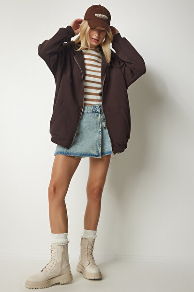 segrock Γυναικείο φούτερ με φερμουάρ, καφέ UB00124