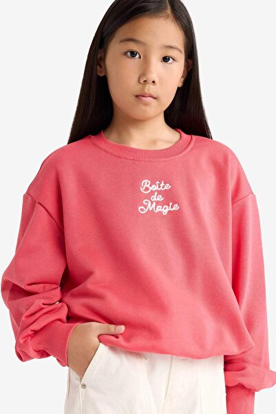 DeFacto Kız Çocuk Oversize Geniş Kalıp Bisiklet Yaka Baskılı Sweatshirt G2460A825WN