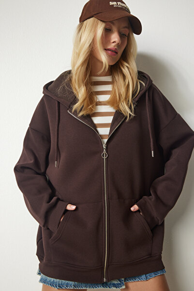 segrock Γυναικείο φούτερ με φερμουάρ, καφέ UB00124