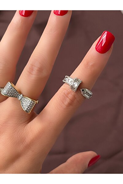 Twinssis Accessories خاتم أظافر من حجر الرغيف الفرنسي فضي اللون