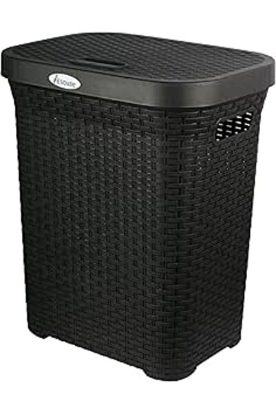 Generic Esqube Laundry Basket, Black with Lid, 50L Capacity