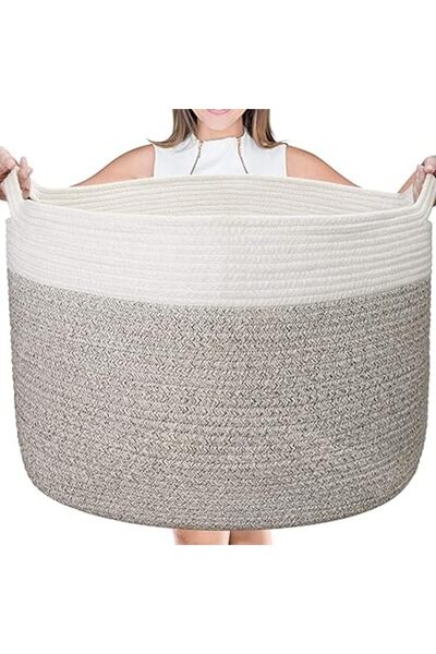 Generic TYCOM Laundry Hamper Cotton Rope Basket Woven Laundry Basket for Blankets Storage Hamper with Handle