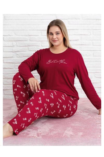 Pijamoni Women's Milan Plus Size Crew Neck Long Sleeve Slim Pajama Set 7666/29 - 1 Piece