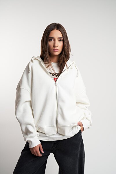 citycenterfashion Women's Oversize Winter Thick Lined Zippered Hooded Jacket Sweatmont Cty-Abr-6618
