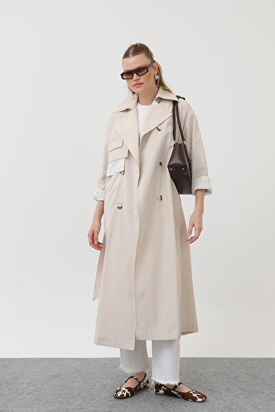 Modamorfo Kadın Garni Çizgili Detaylı Trench - 32141TRC
