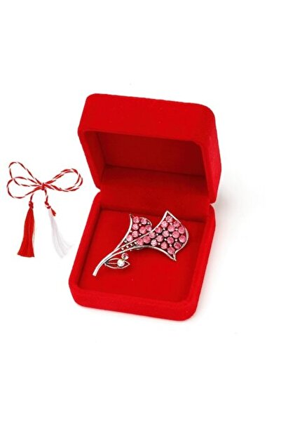 OEM Martisor brosa flori cu elemente fatetate in cutie de catifea, roz