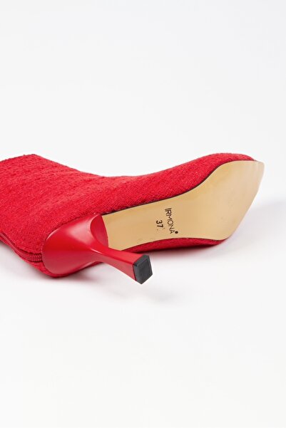 BERFONA Leo Kırmızı Önü Kırmızı Cilt Arka Fermuar Detaylı Kadın Bot Bottie