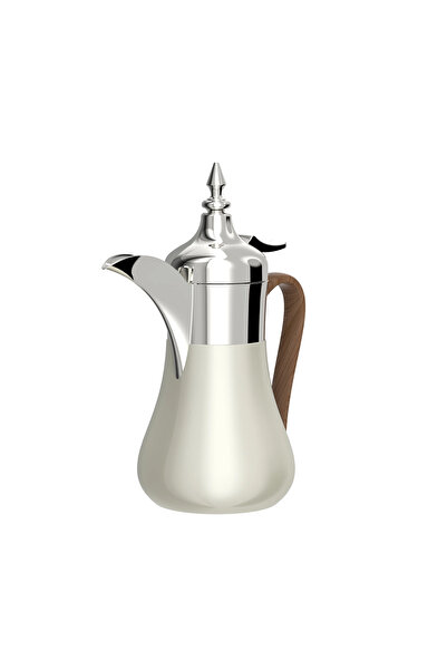 SQUALO Pearl White + Beige Steel Coffee Pot with Wooden Handle - 0.35L