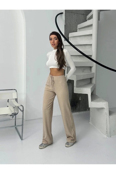 Işıltı kidss Corduroy trousers with raised waistband, beige a4058
