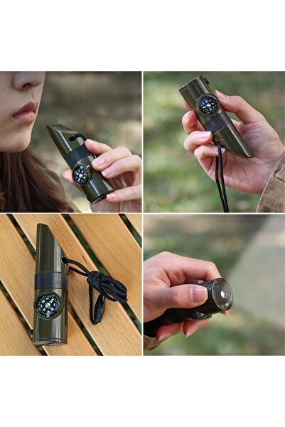 WiderMarkt 6 sı 1 Arada Hayatta Kalma Aleti-Pusula,Düdük,Büyüteç,Termometre,Fener,Gizli Bölme - Kamp/Acil Durum