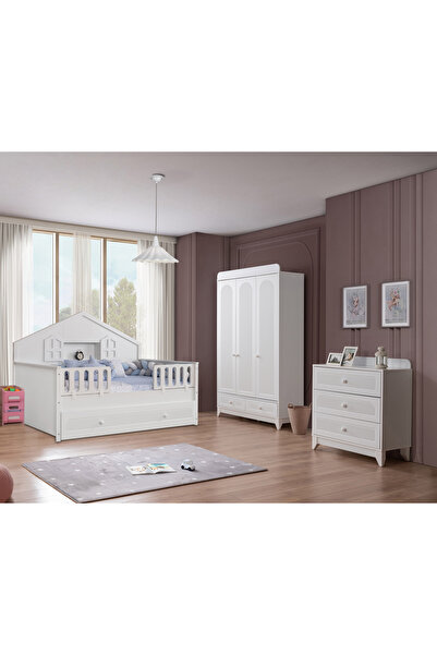 miracool Mira Beyaz Montessori Bebek ve Çocuk Odası/Yatak ve 7Parça Uyku Seti Dahil/Ücretsiz Kurulum