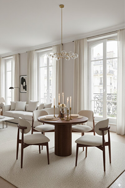 Woodenbend Felix Ceviz Rengi Masa Takımı 100 cm Çap – 4 Döşemeli Kayın Ağacı ...