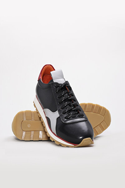 TUGERDİ Black Antique Genuine Leather Eva Sole Lace-Up Men's Sneakers Tg095301312551083