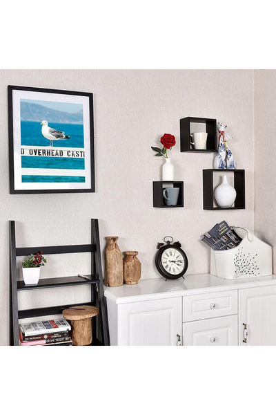 Modern home 3-Piece Solid Wood Wall Mounted Floating Shelves For Books And Accessories Black 40x40cm