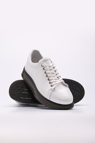 TUGERDİ White Genuine Leather Black Eva Sole Lace-Up Men's Casual Shoes Tg09154131241411