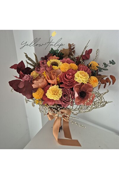 Yellow Tulip Buchet de mireasa/nasa in nuante de toamna, flori sola si eucalipt criogenat