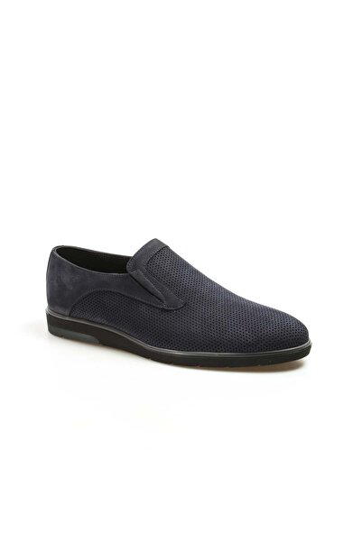 TUGERDİ Navy Blue Nubuck Genuine Leather Thermo Sole Men's Casual Shoes Tg097111313702701