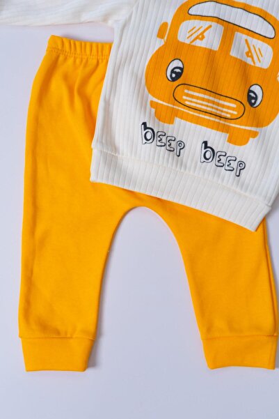 agugu Beep Beep Car Patterned Combed Cotton Double Suit Yellow