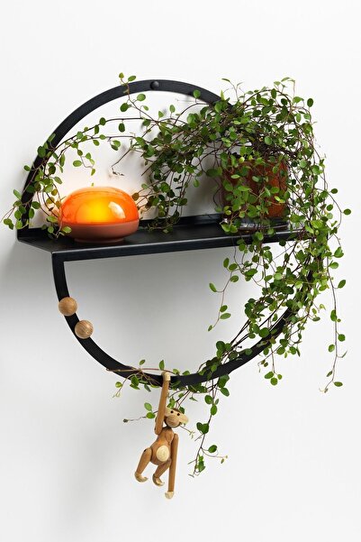 VENON Sima Duvar Rafı Metal Dekorasyon Siyah Metal Yuvarlak Tasarım Çiçeklik ...