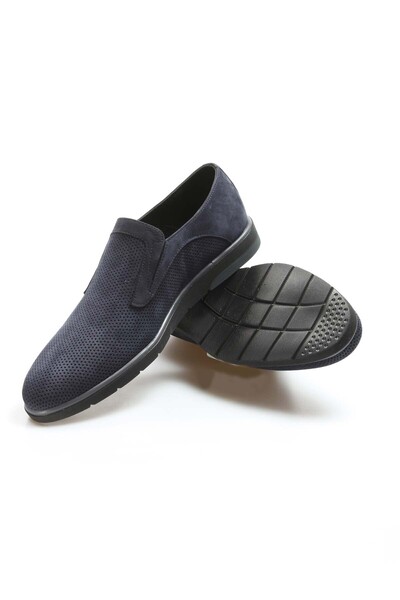 TUGERDİ Navy Blue Nubuck Genuine Leather Thermo Sole Men's Casual Shoes Tg097111313702701