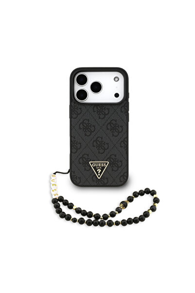 Guess كفر جوال ايفون 17برو من الجلد بنقش فاخر مع تعليقة مسبحة. كفر ايفون 17برو يدعم الشحن اللاسلكي ماج سيف