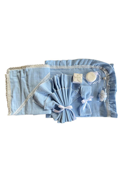 Botez Trusou muselina 7 piese – blue