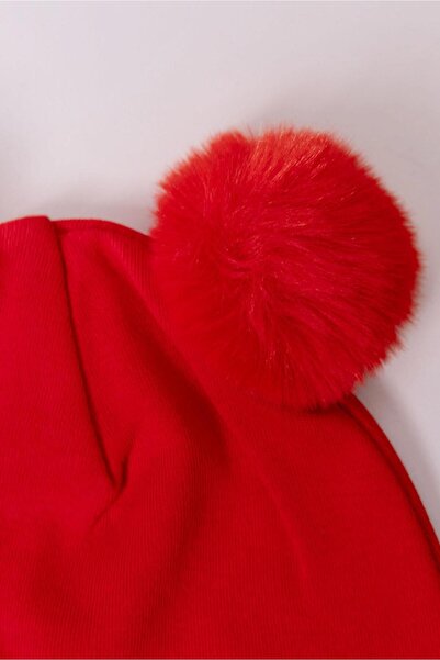 agugu Red Girl's Beret with Pompom