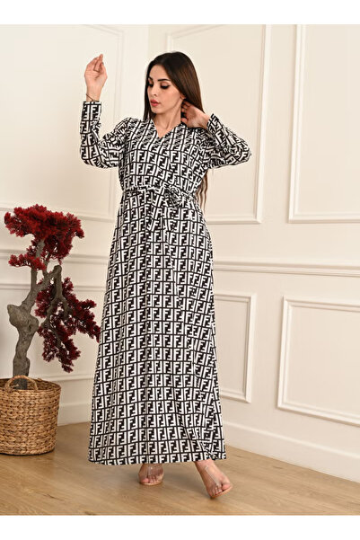 FULLJOY Elegant long jalabiya with a tie at the waist and long sleeves