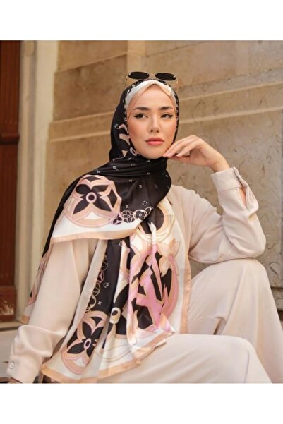 PİRAMİT LOİS VOİTTON VUAL İPEK ŞAL LV MODEL SOMON SİYAH PEMBE