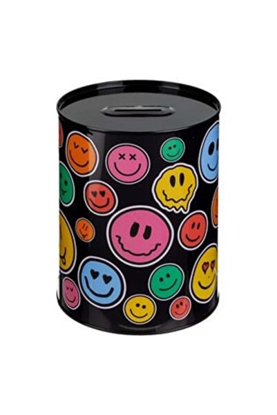 OEM Μεταλλικός κουμπαράς μαύρος με σχέδιο emoji Ø12 x 16 εκ.