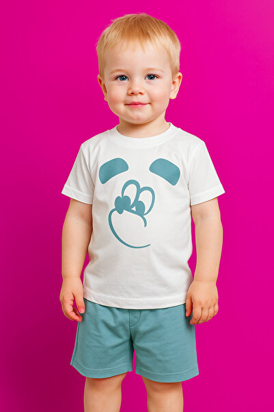 agugu بدلة صيفية للأولاد مطبوعة بوجه مبهج باللون الأخضر