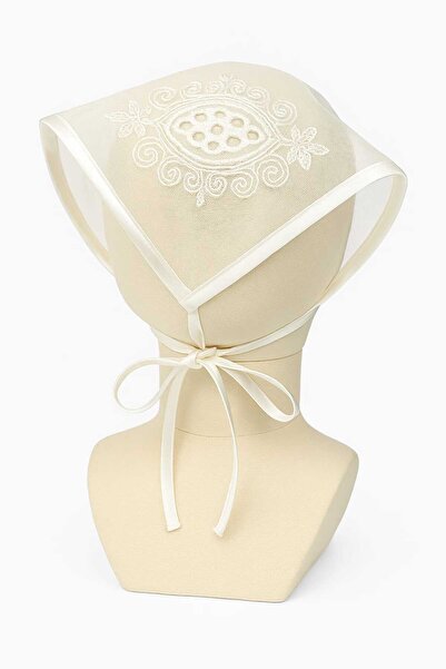 Handmade Betty Bands Transparent Embroidery Detailed Triangle Lace-Up Veil Scarf Belt Bandana