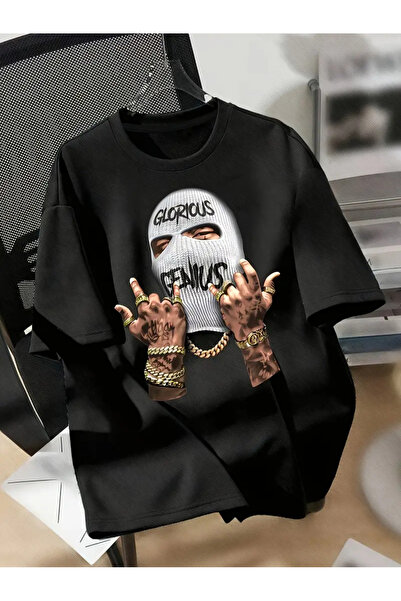 İSMTEXS Tricou cu imprimeu tematic cu mască, unisex, cu mânecă scurtă, cu gât...