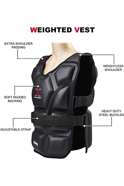 MAX STRENGTH Weight Vest 10kg, 15kg, 20kg, Adjustable Weighted Vest for Men Women Weight Loss Gym Ru
