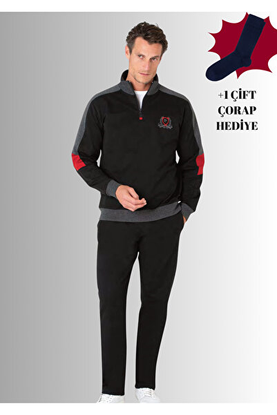 Pierre Cardin 100% Cotton Zippered Collar Long Sleeve Straight Leg 2 Thread Tracksuit Set (with Socks as a Gift)