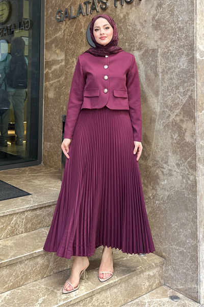 Ovn. Set de fuste elegant cu nasturi aurii - Burgundy