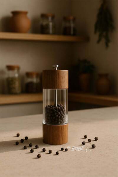 Barine مطحنة فلفل أسود وملح من خشب السنط 5x14 سم 5x14 سم