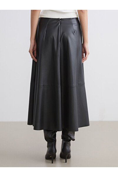 LC Waikiki Create Your Style from Uzg Store | Zippered Leather Look Flared Skirt