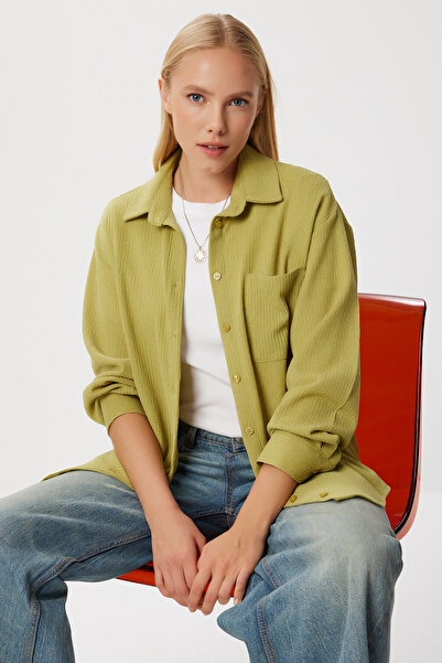 Lovelyİstanbul Oversize Crinkle Knitted Shirt Lub0246 Green
