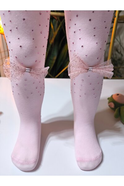 Ekinoks Baby Girl Children's Pantyhose Cotton Stoned Bowknot Scented Pink