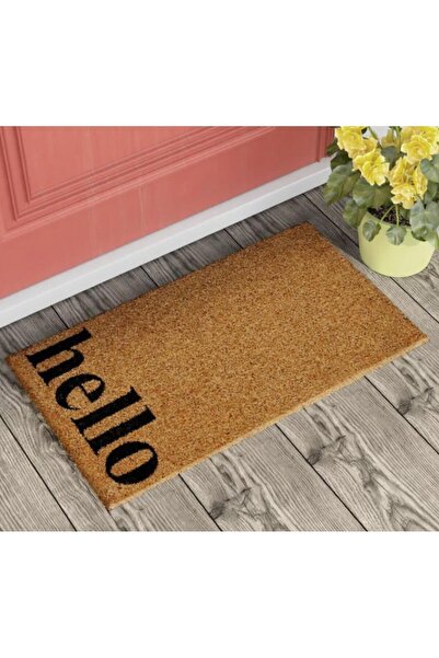 pilati "Hello" Vertical Print Doormat 45 x 75 cm - Light Brown/Black