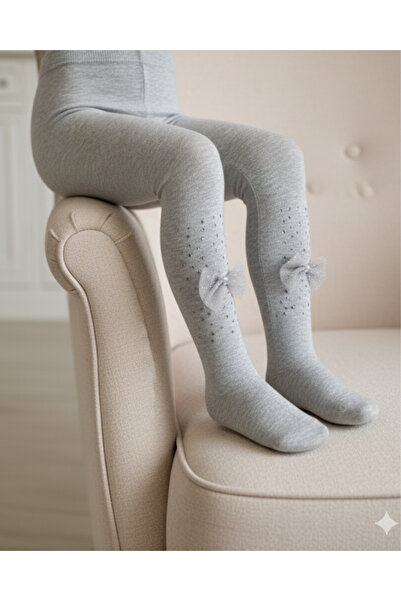 Ekinoks Baby Girl Children's Pantyhose Cotton Stoned Bowknot Scented Gray